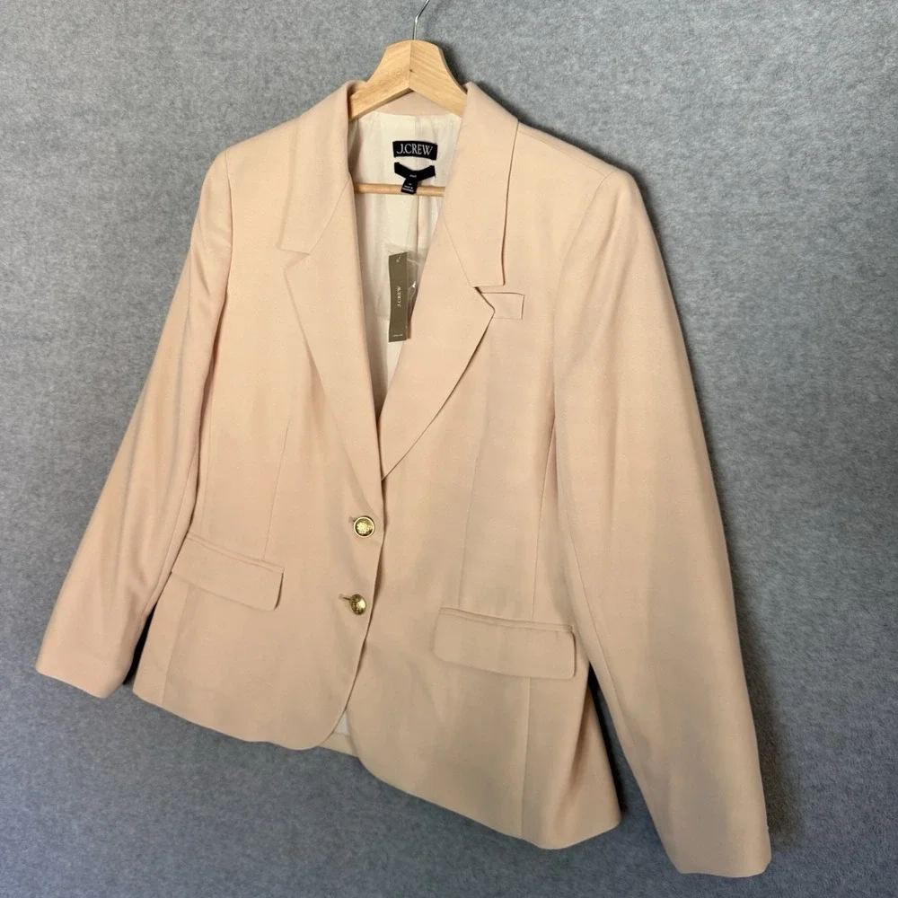 J. Crew Women's Willa City Crepe Blazer Jacket Size 14 Gold Button Light Khaki
